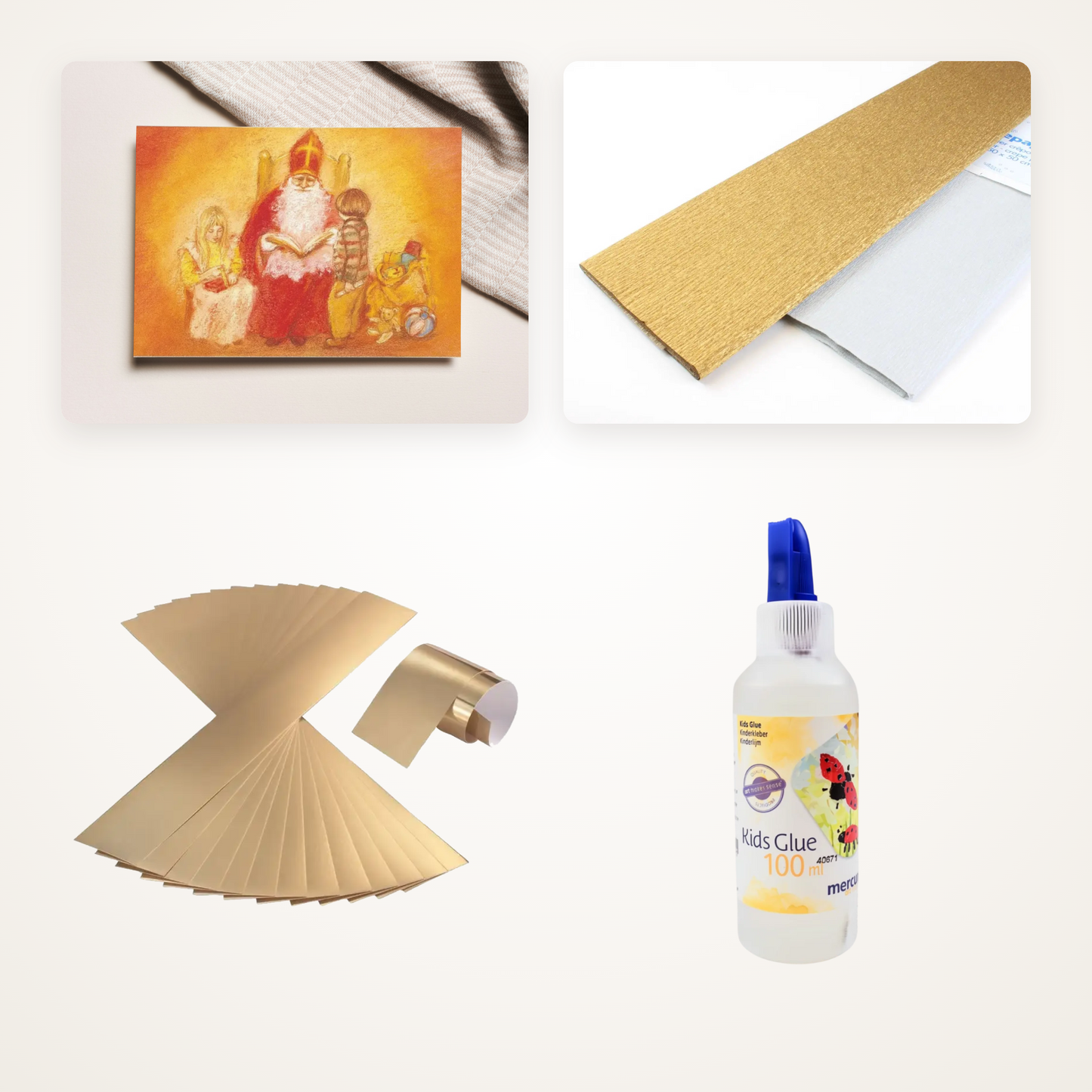 Sinterklaas Surprise Knutselpakket met goudpapier, knutselstroken, kinderlijm en een sinterklaaskaart - Waldorf Winkel