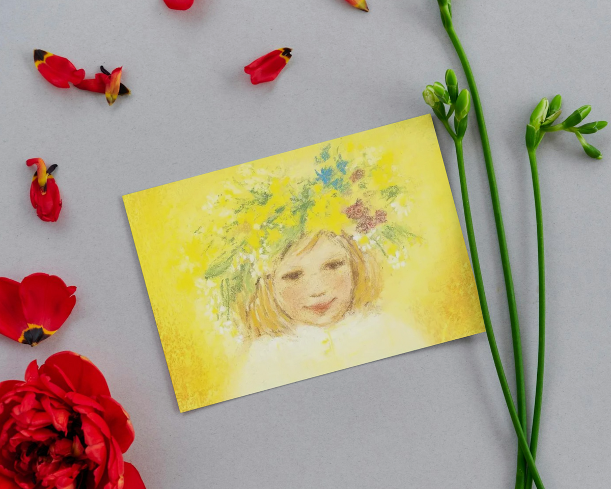 Ansichtkaart Bloemenkrans, onderdeel van de Sprookjes Ansichtkaartenset - Waldorf Winkel