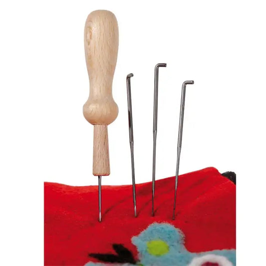 Viltnaalden set met houten houder