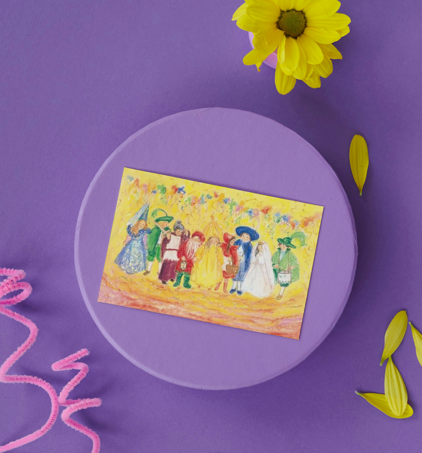 Ansichtkaart met verklede kinderen voor carnaval - Waldorf Winkel