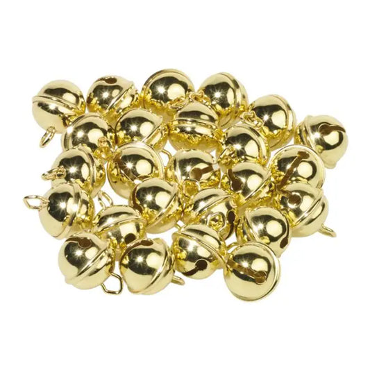 Gouden belletjes van 11 mm met oogje, om aan knutselwerk te bevestigen - Waldorf Winkel