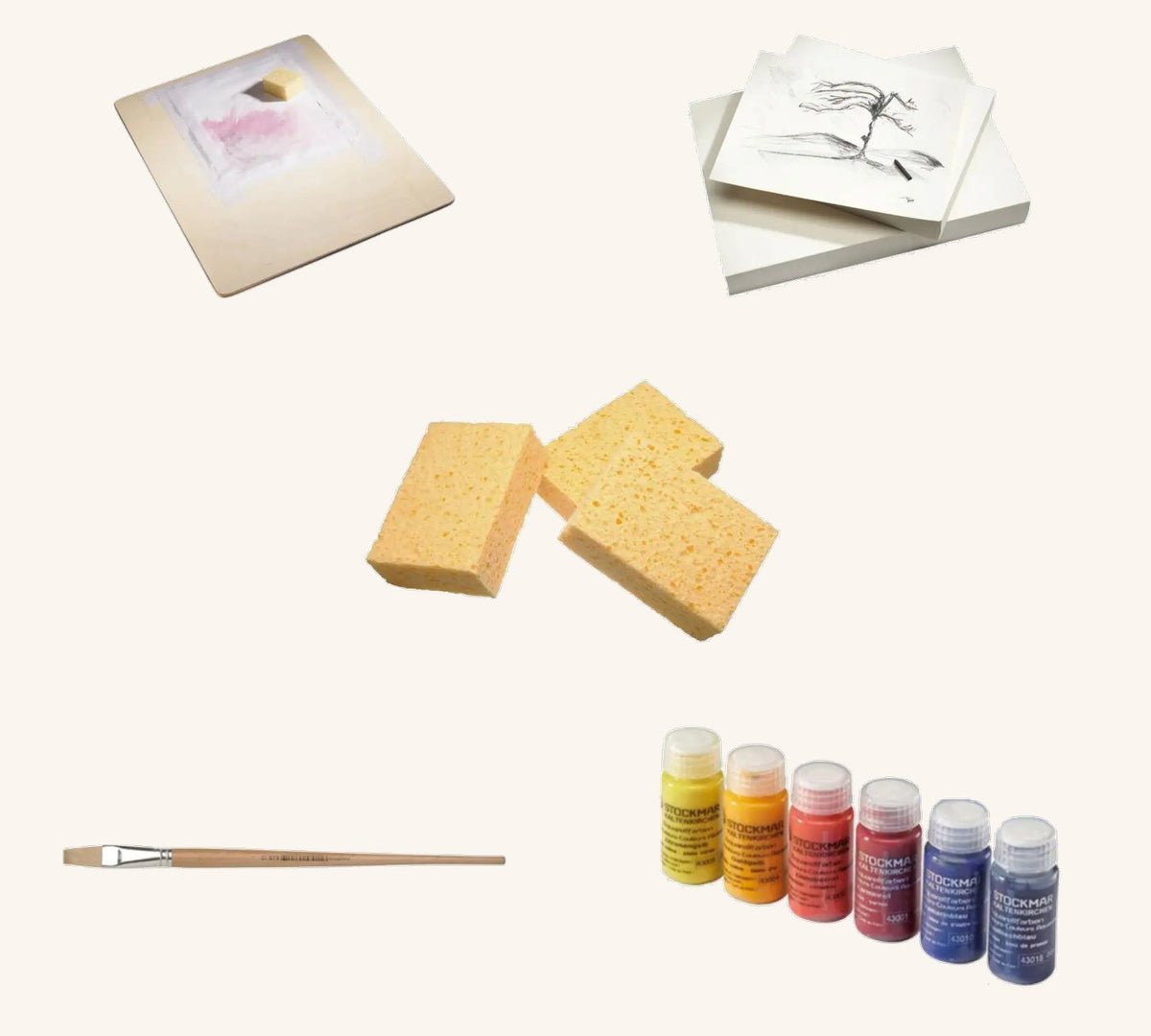 Starterspakket Schilderen met verf, penseel, plank en papier - Waldorf Winkel
